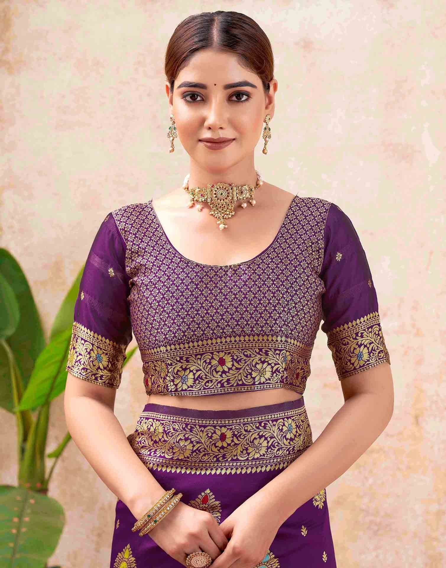 Dark Purple Silk Woven Banarasi Saree