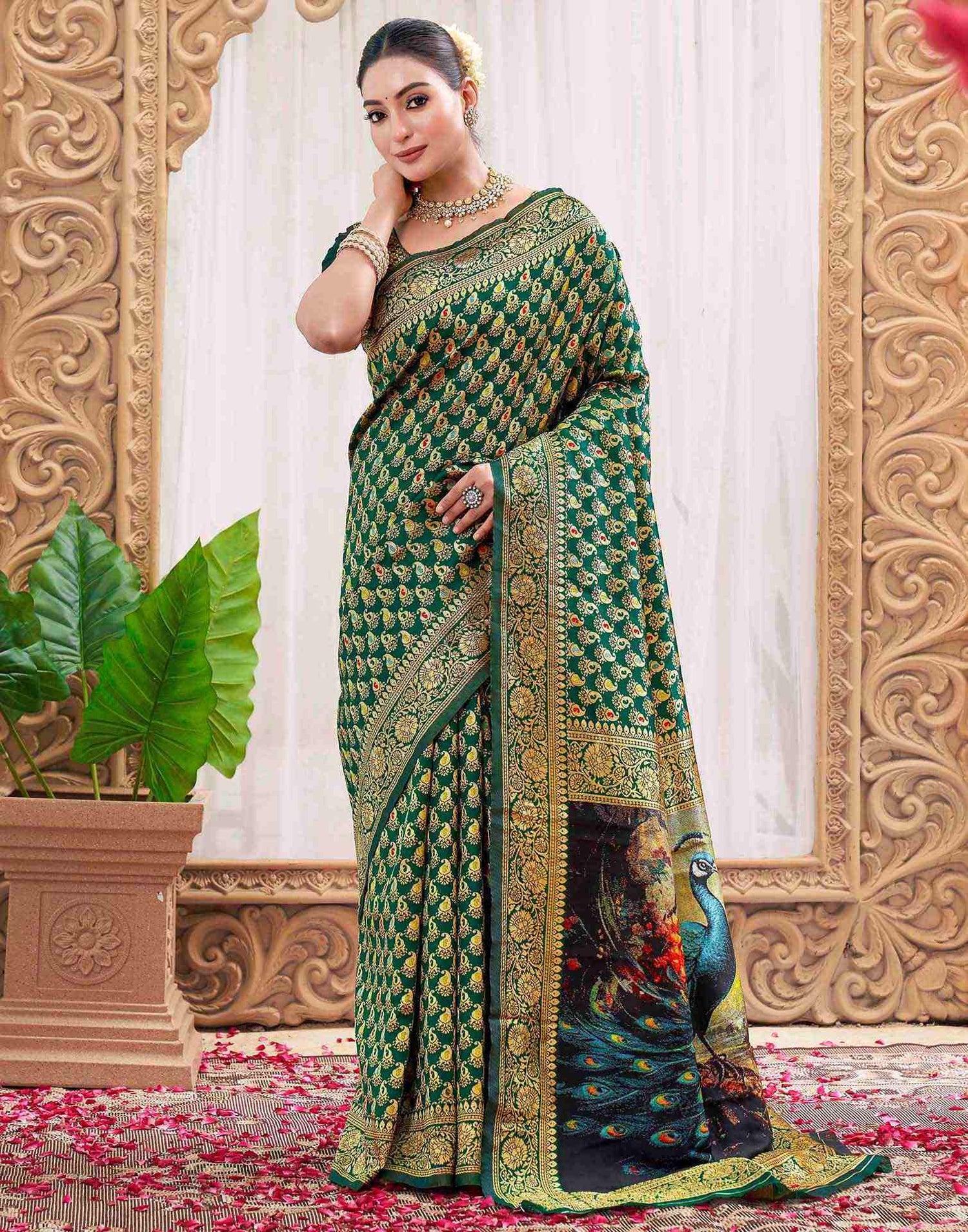 Green Silk Woven Banarasi Saree