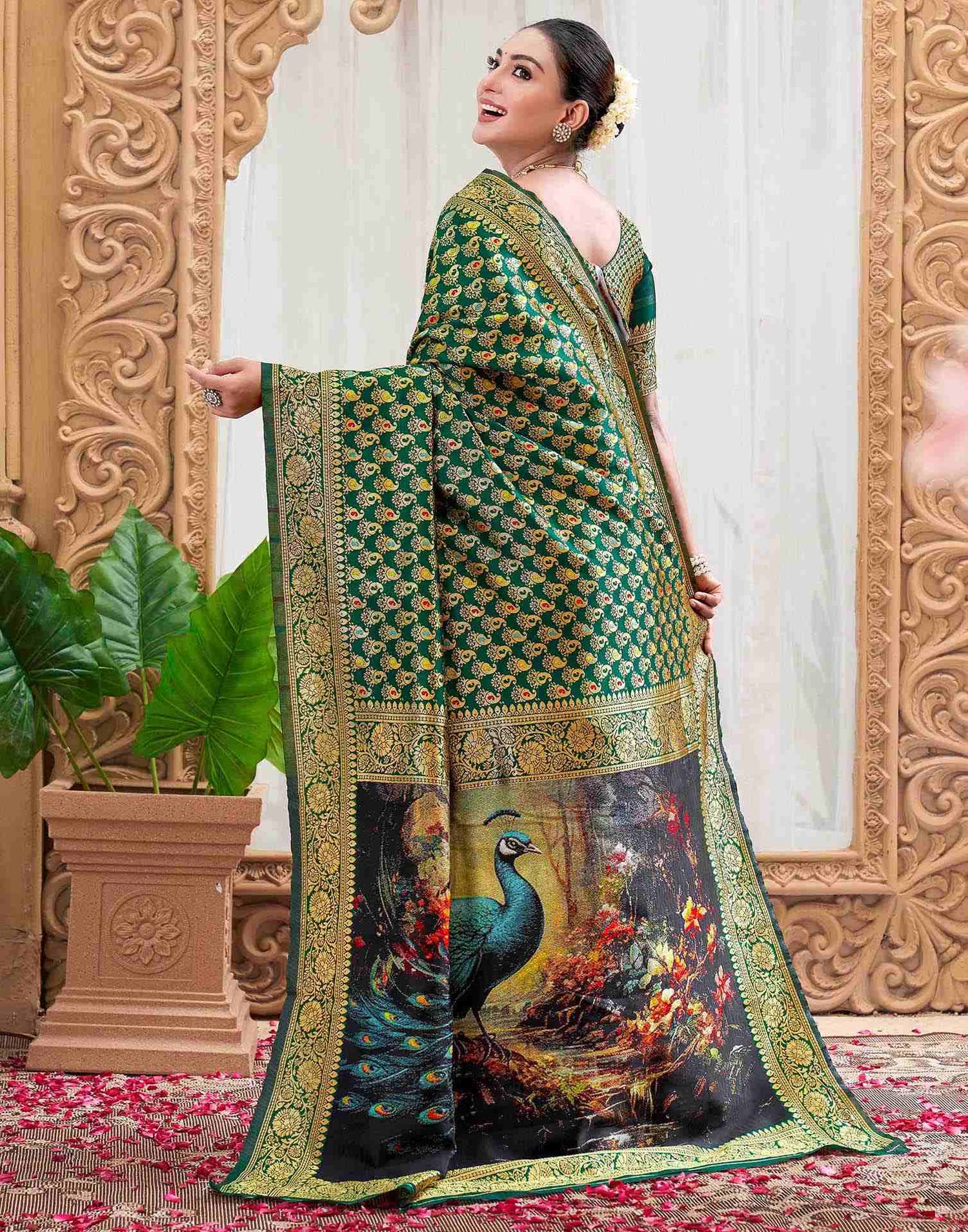 Green Silk Woven Banarasi Saree