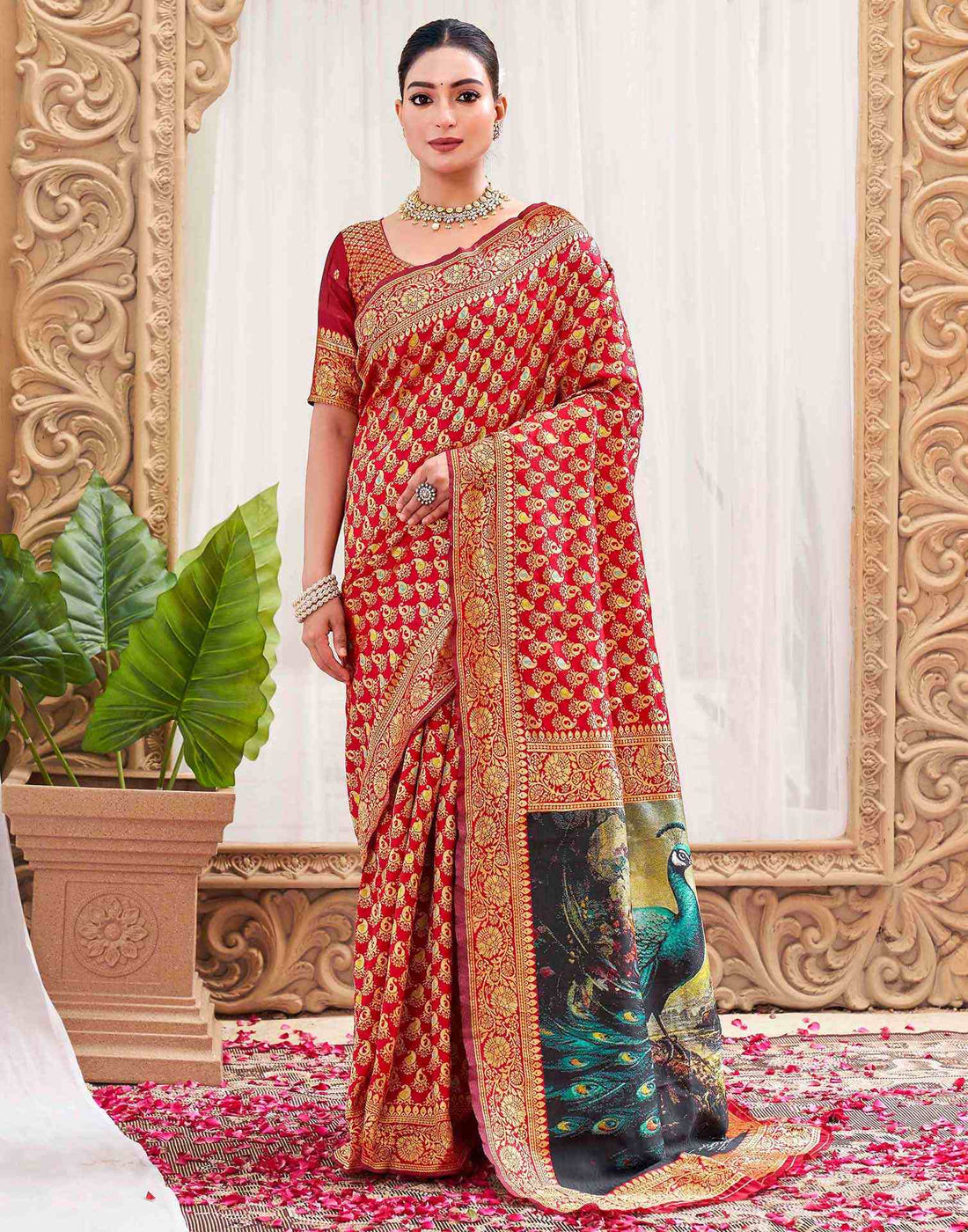 Red Silk Woven Banarasi Saree