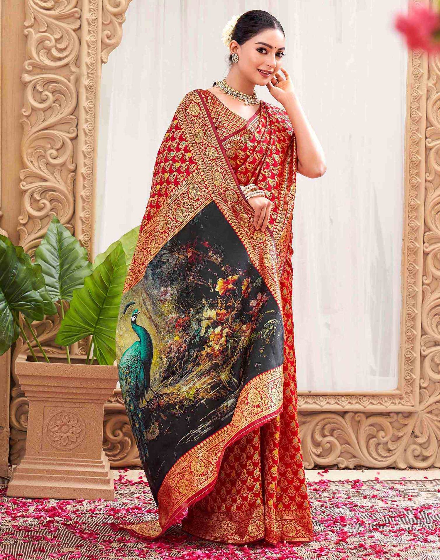 Red Silk Woven Banarasi Saree