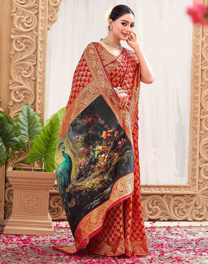 Red Silk Woven Banarasi Saree
