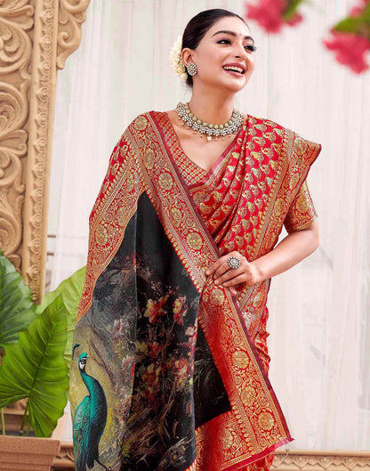 Red Silk Woven Banarasi Saree