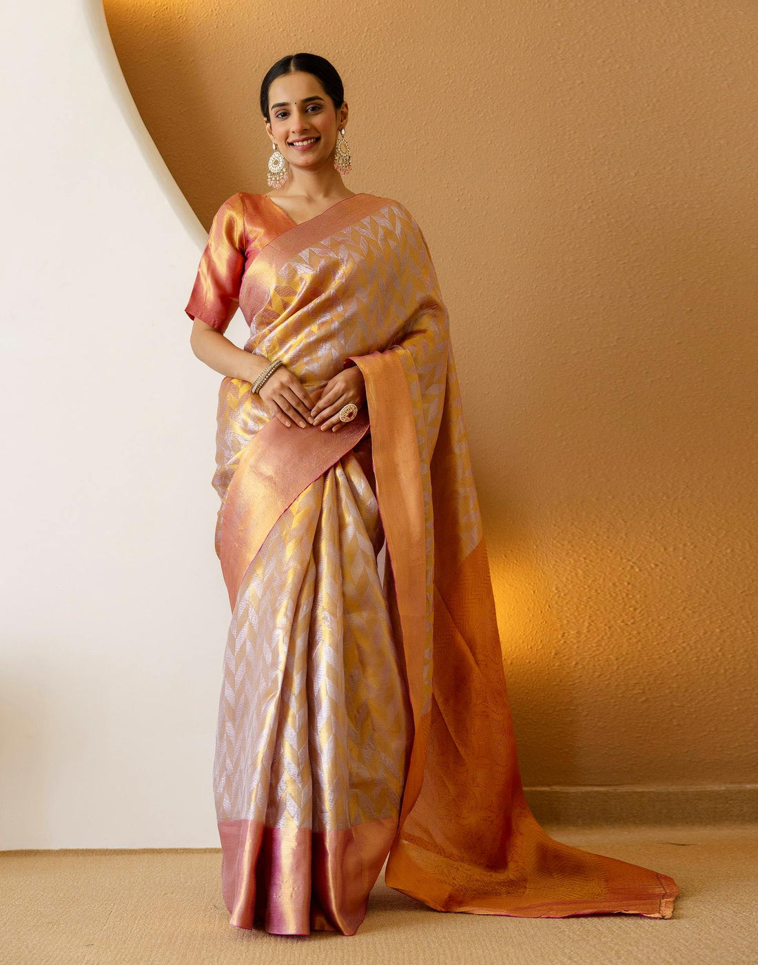 Pink Tissue Silk Woven Kanjivaram Saree