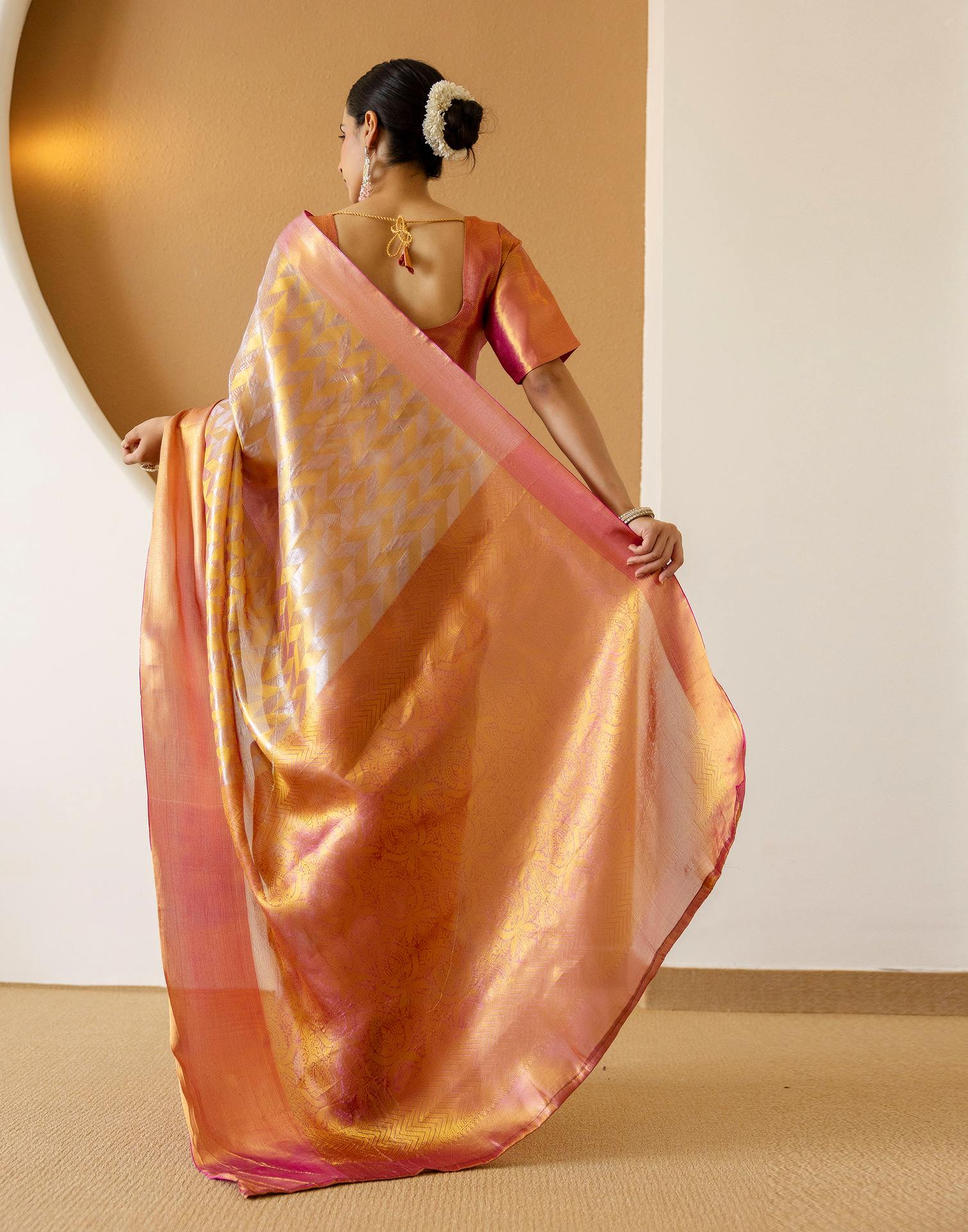 Pink Tissue Silk Woven Kanjivaram Saree