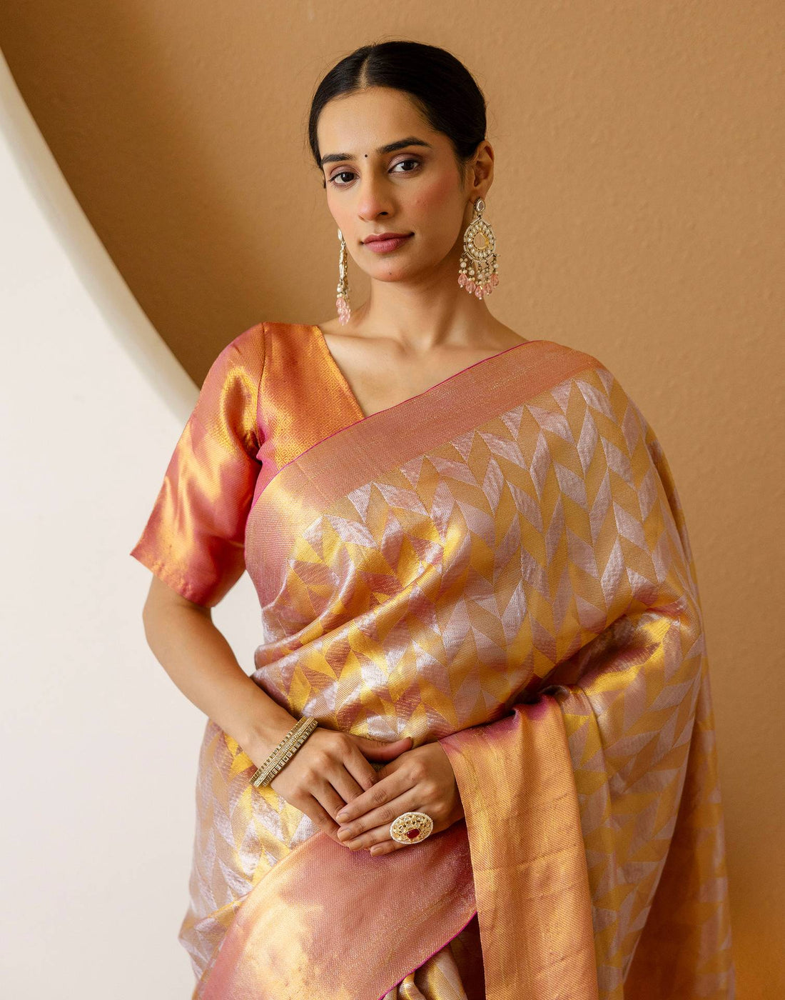 Pink Tissue Silk Woven Kanjivaram Saree