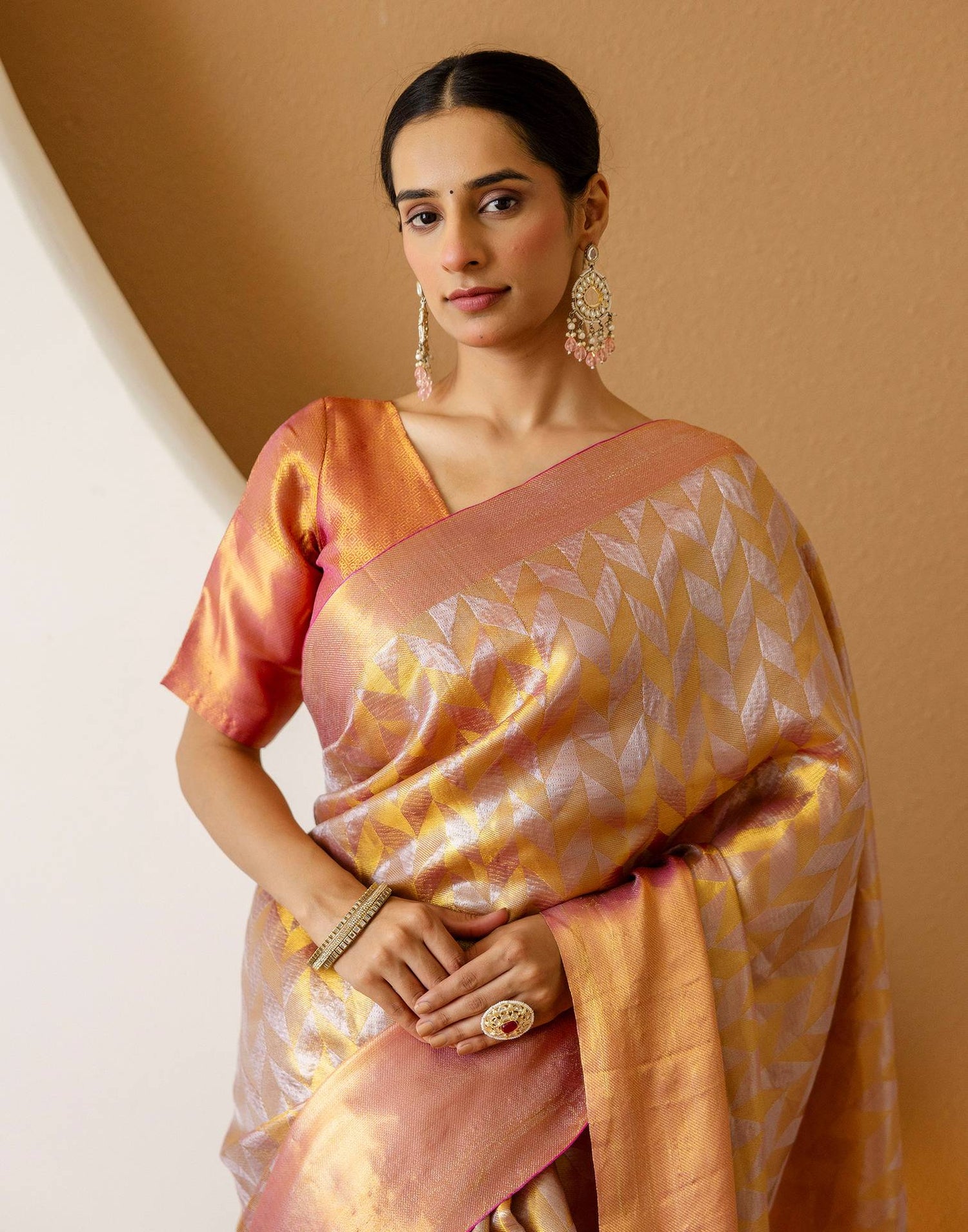 Pink Tissue Silk Woven Kanjivaram Saree