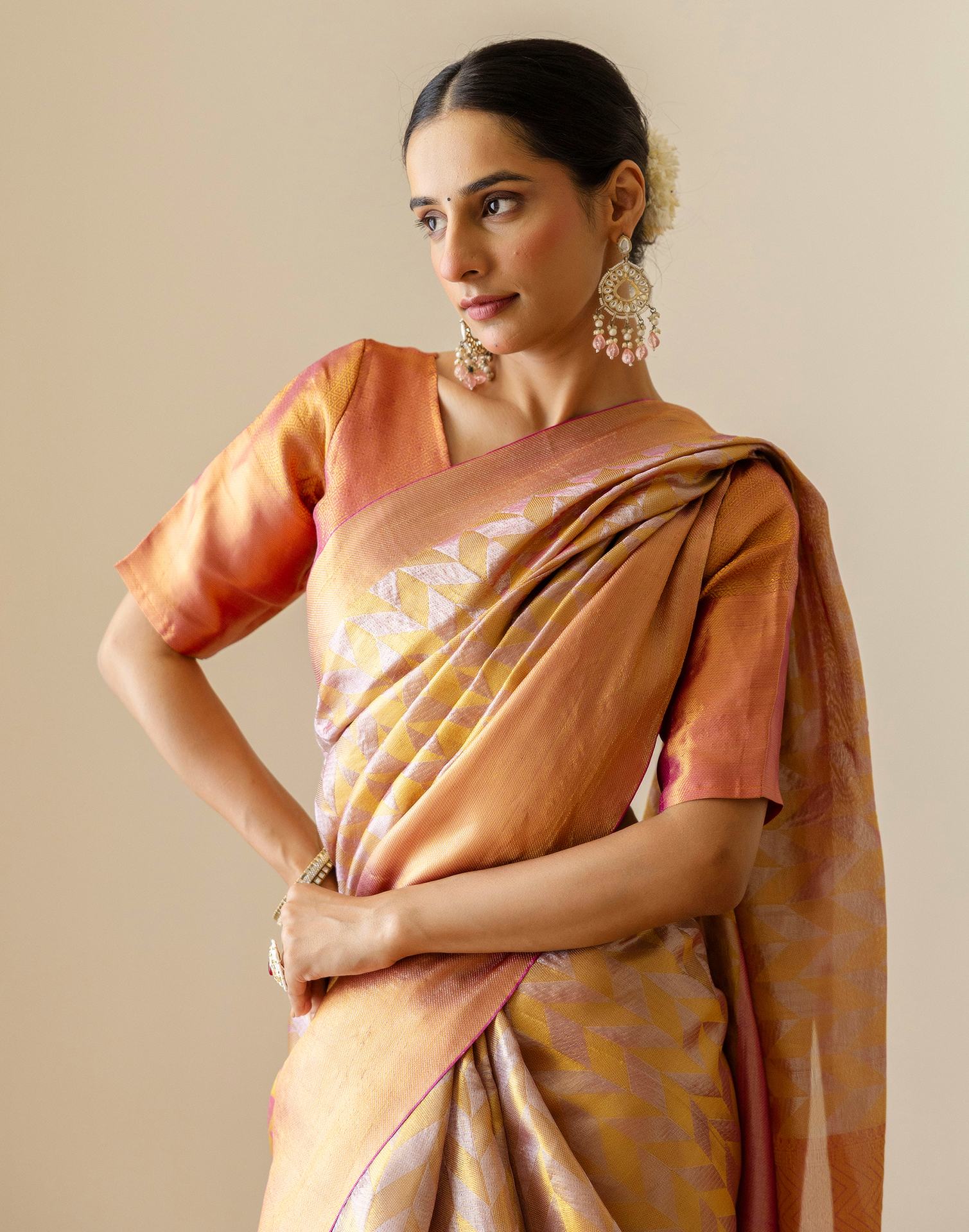Pink Tissue Silk Woven Kanjivaram Saree