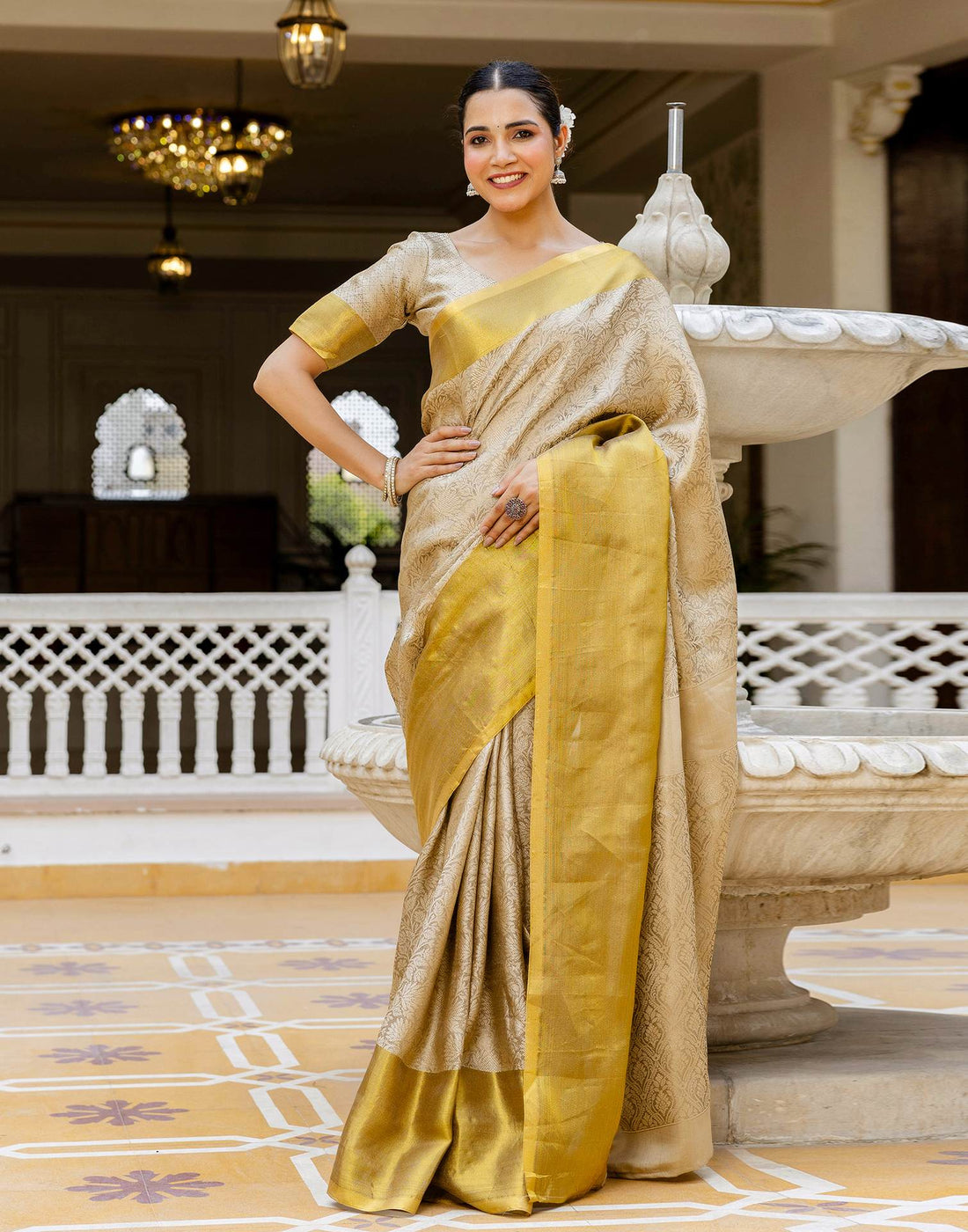 Dark Beige Silk Woven Kanjivaram Saree