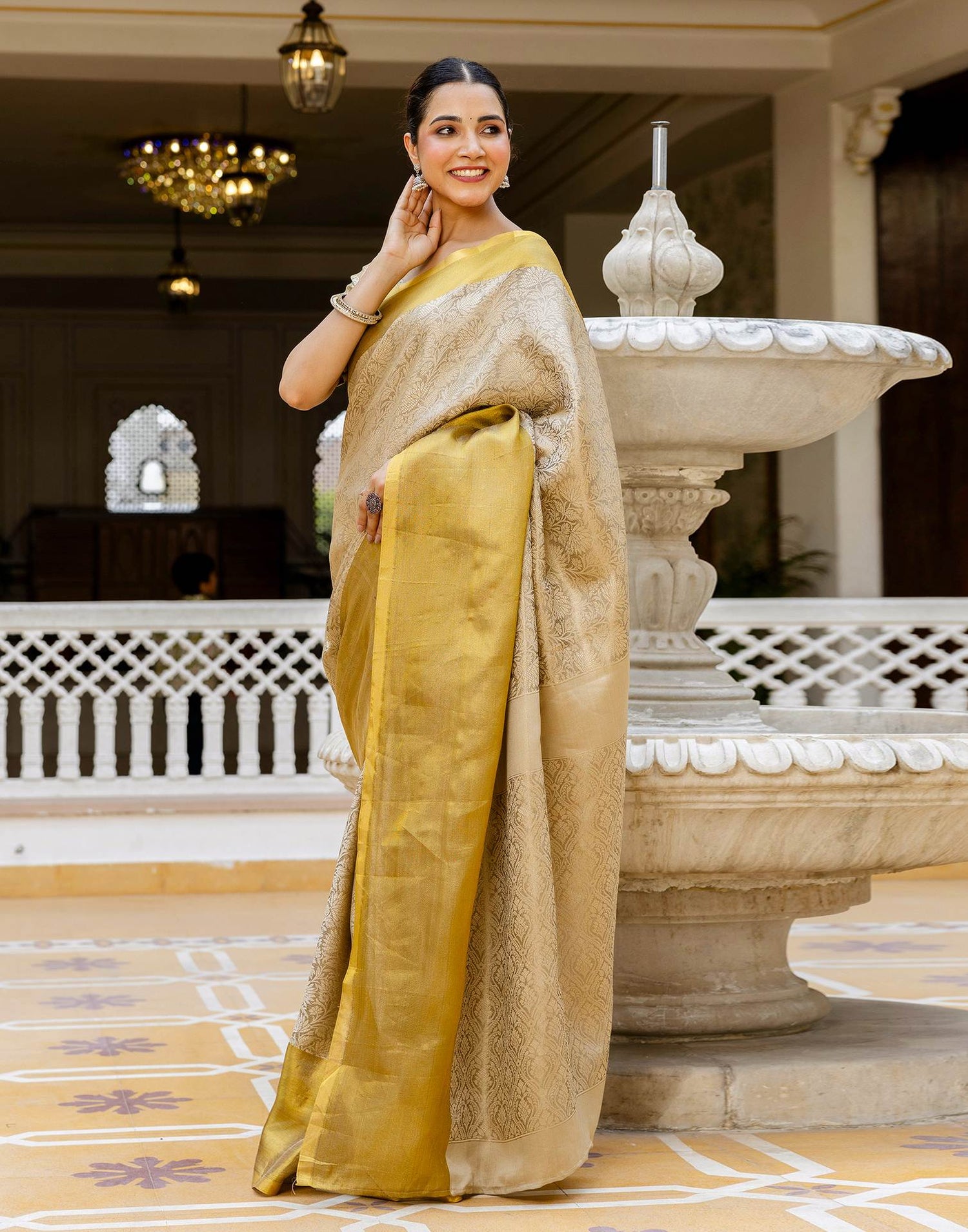 Dark Beige Silk Woven Kanjivaram Saree
