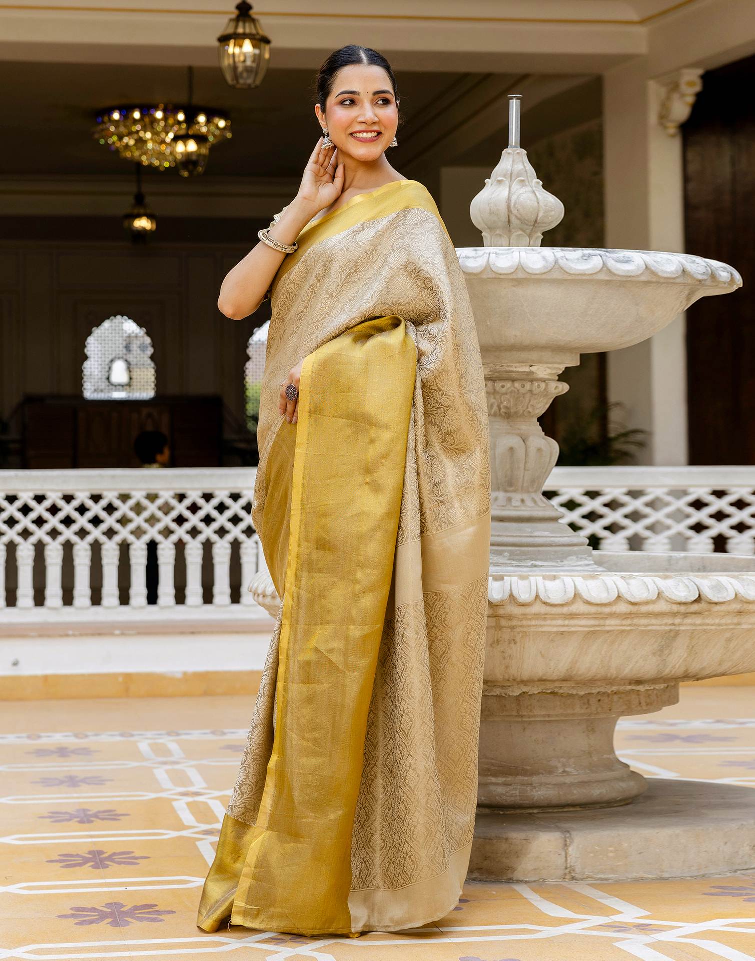 Dark Beige Silk Woven Kanjivaram Saree