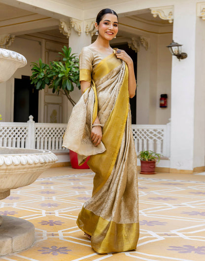 Dark Beige Silk Woven Kanjivaram Saree