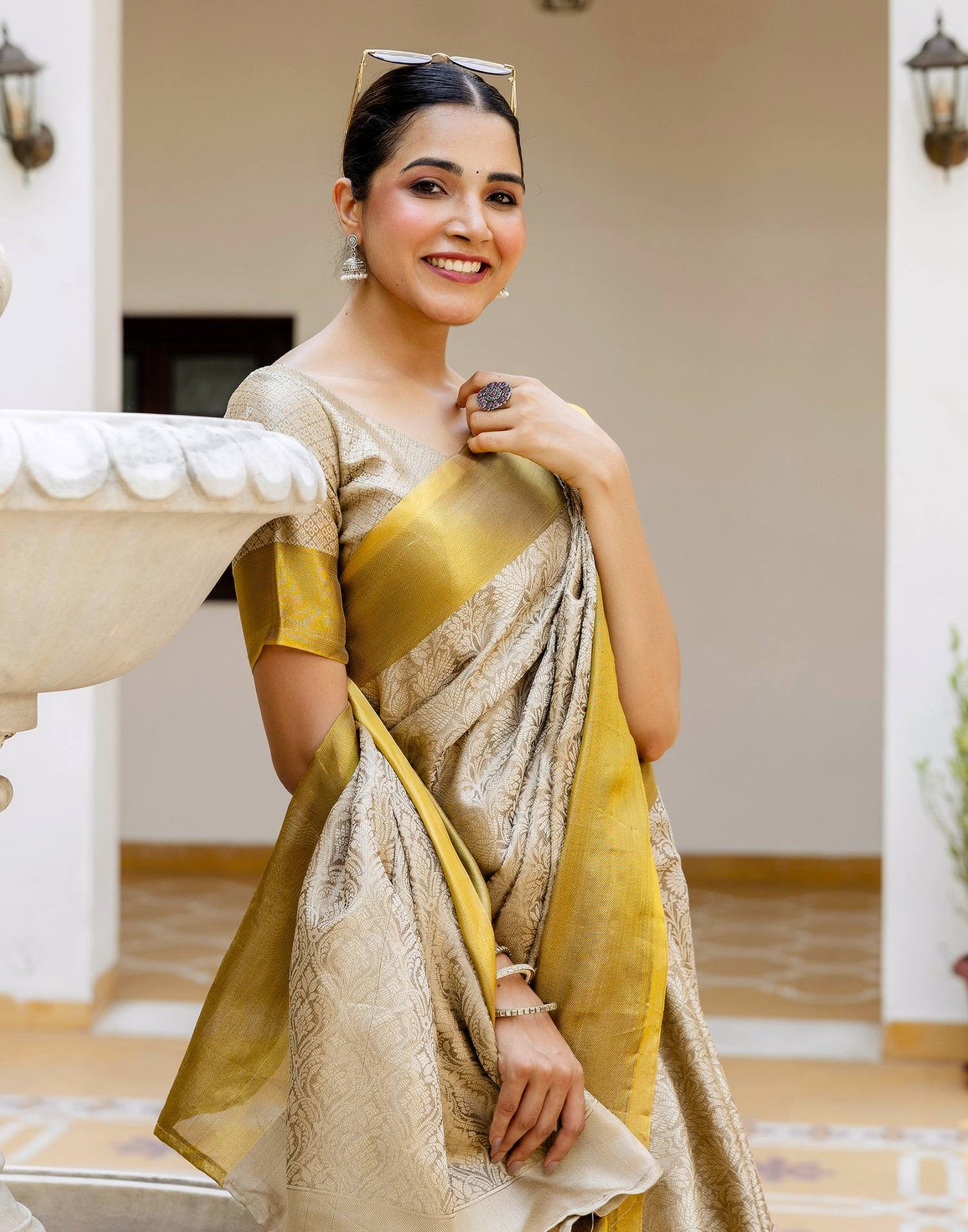 Dark Beige Silk Woven Kanjivaram Saree