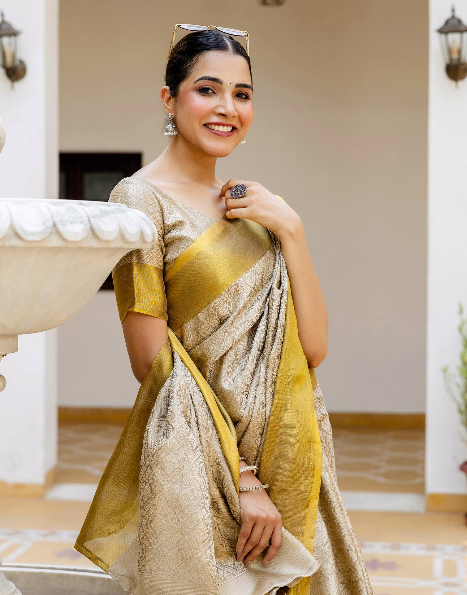 Dark Beige Silk Woven Kanjivaram Saree