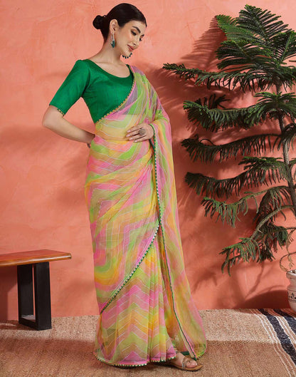 Green Georgette Foil Printed Saree