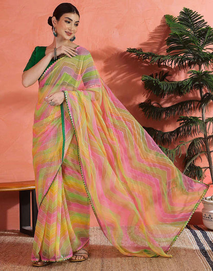 Green Georgette Foil Printed Saree