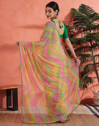 Green Georgette Foil Printed Saree