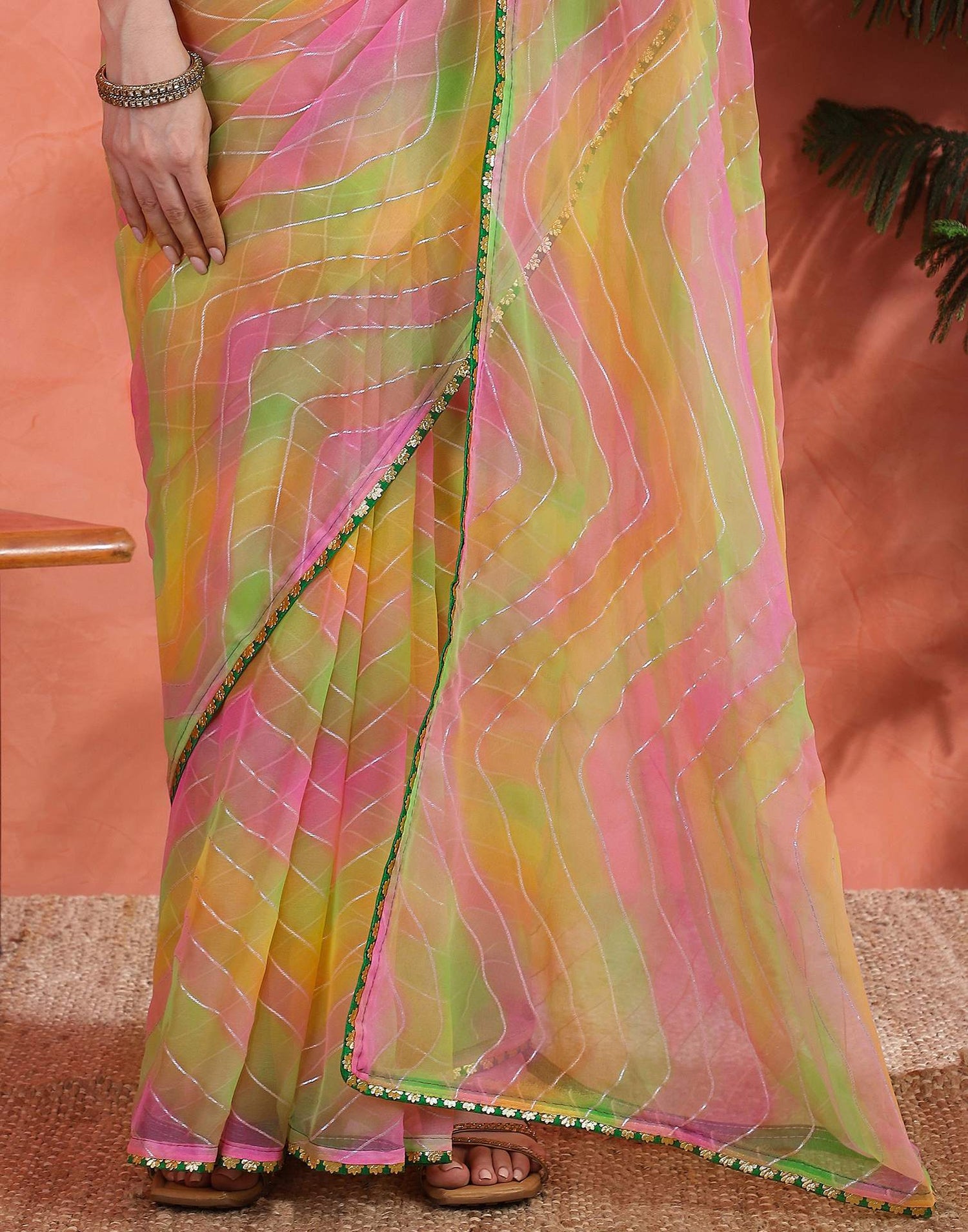 Green Georgette Foil Printed Saree