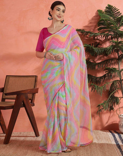 Pink Georgette Foil Printed Saree