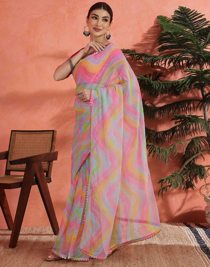 Pink Georgette Foil Printed Saree