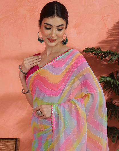Pink Georgette Foil Printed Saree