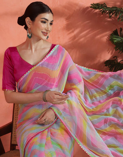 Pink Georgette Foil Printed Saree