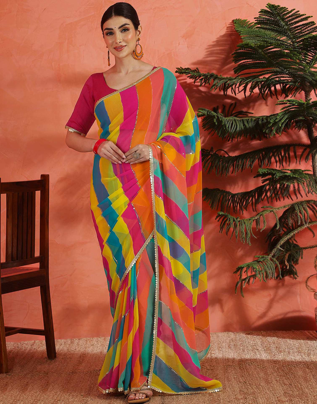 Multicoloured Georgette Printed Sequence Saree