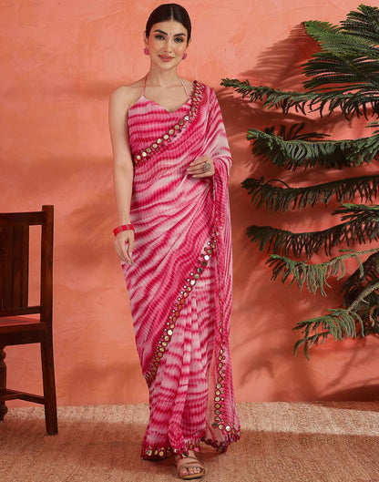Pink Georgette Printed Laheriya Saree