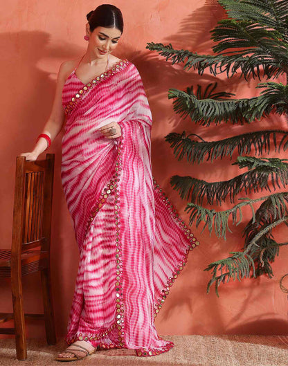 Pink Georgette Printed Laheriya Saree