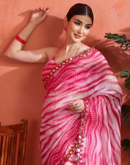 Pink Georgette Printed Laheriya Saree