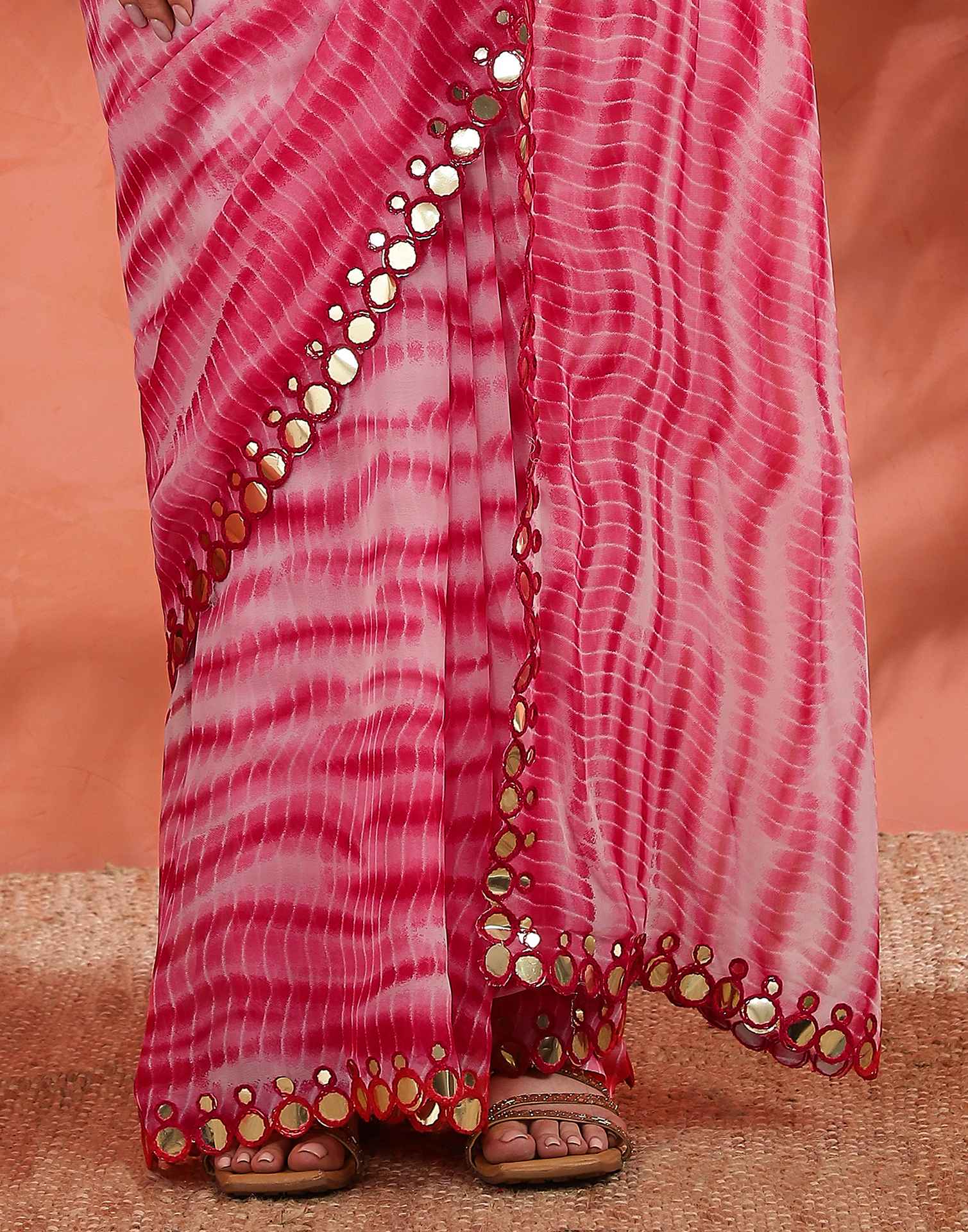 Pink Georgette Printed Laheriya Saree