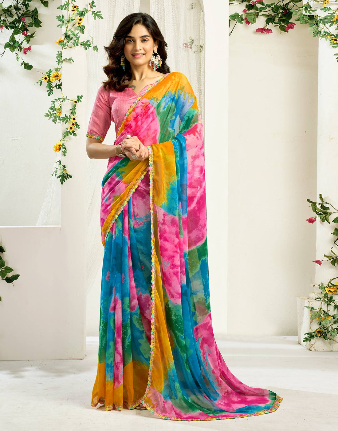 Multicoloured Georgette Printed Saree