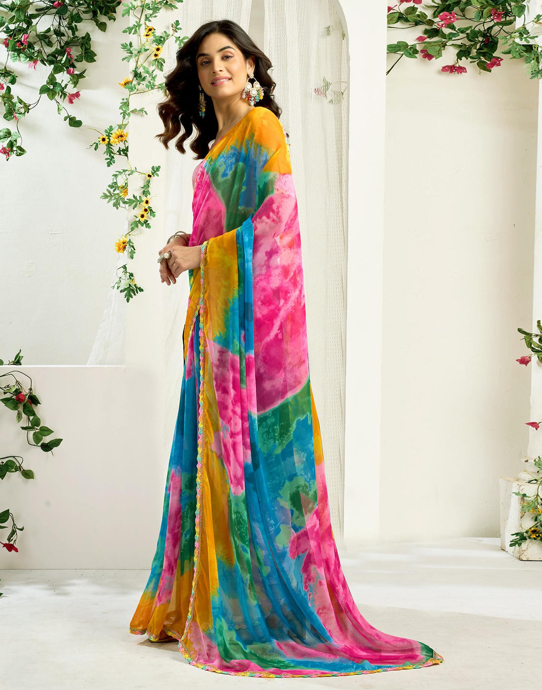 Multicoloured Georgette Printed Saree