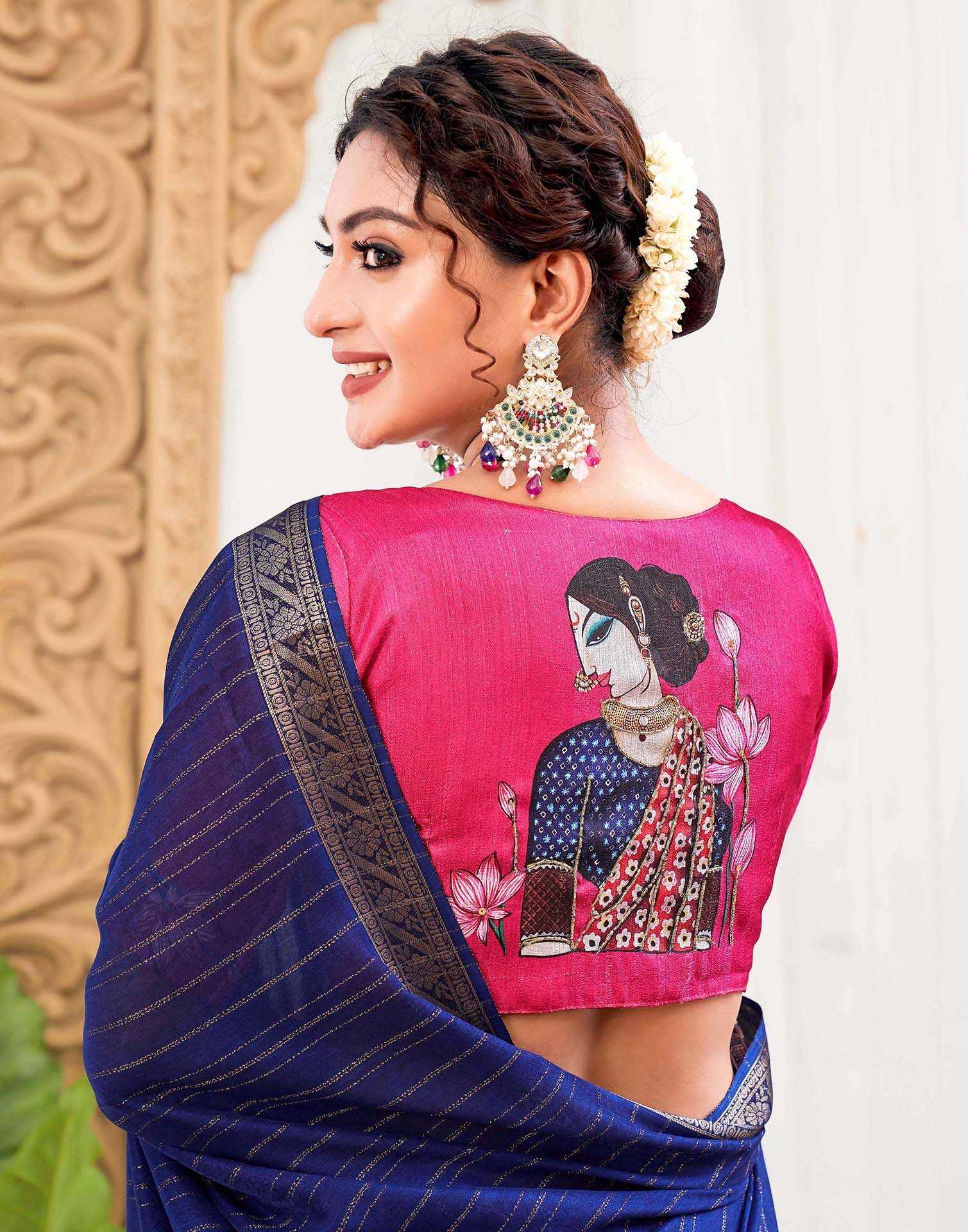 Blue Silk Zari Stripe Woven Saree
