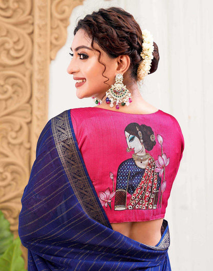 Blue Silk Zari Stripe Woven Saree