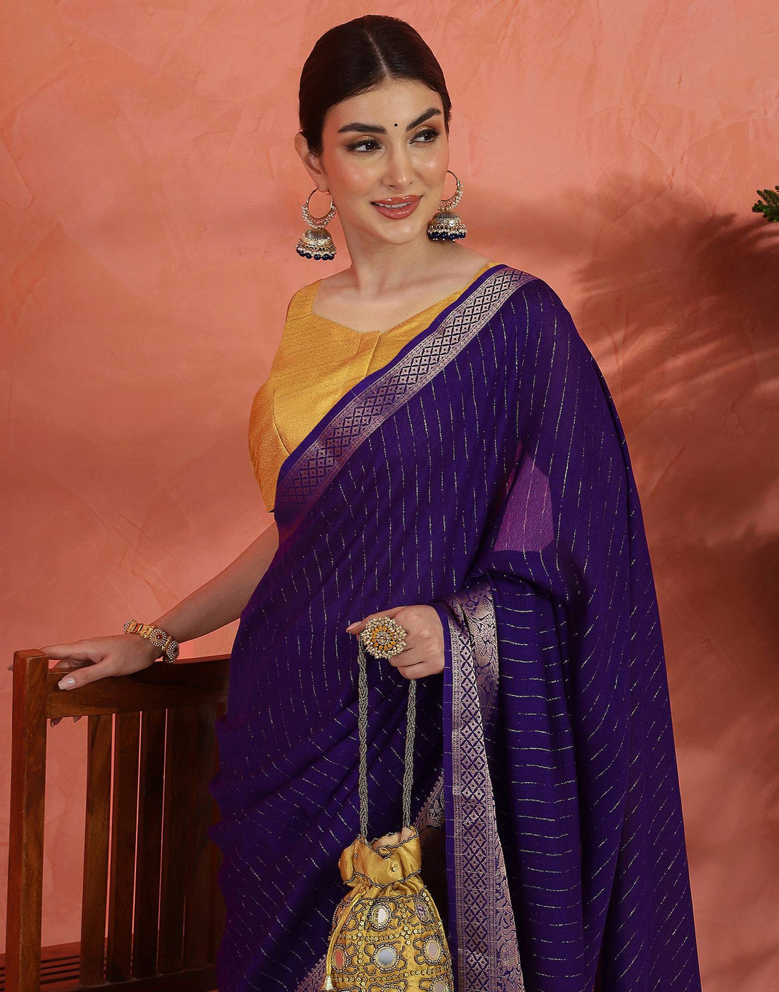 Purple Silk Zari Stripe Saree