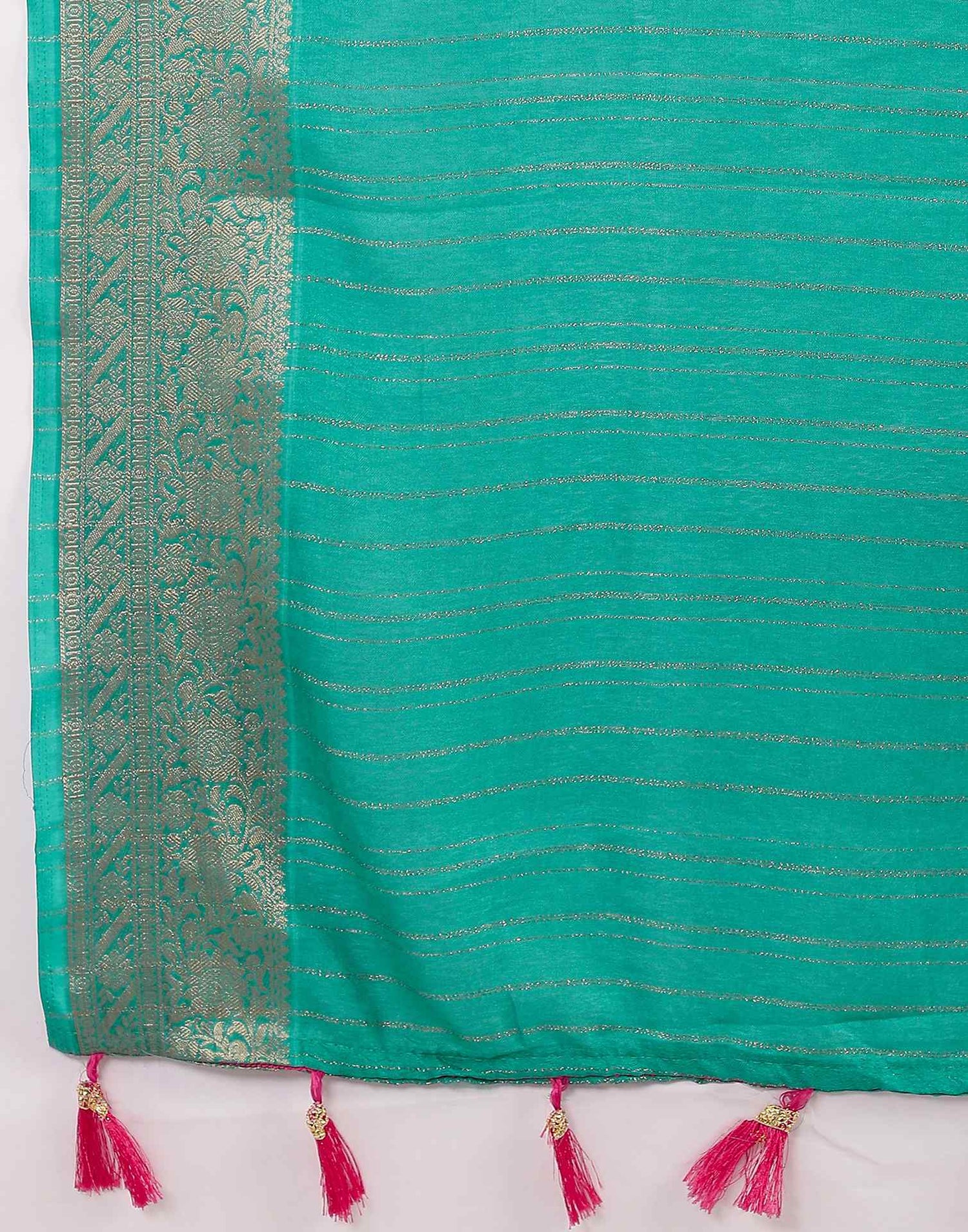Teal Green Silk Zari Stripe Saree