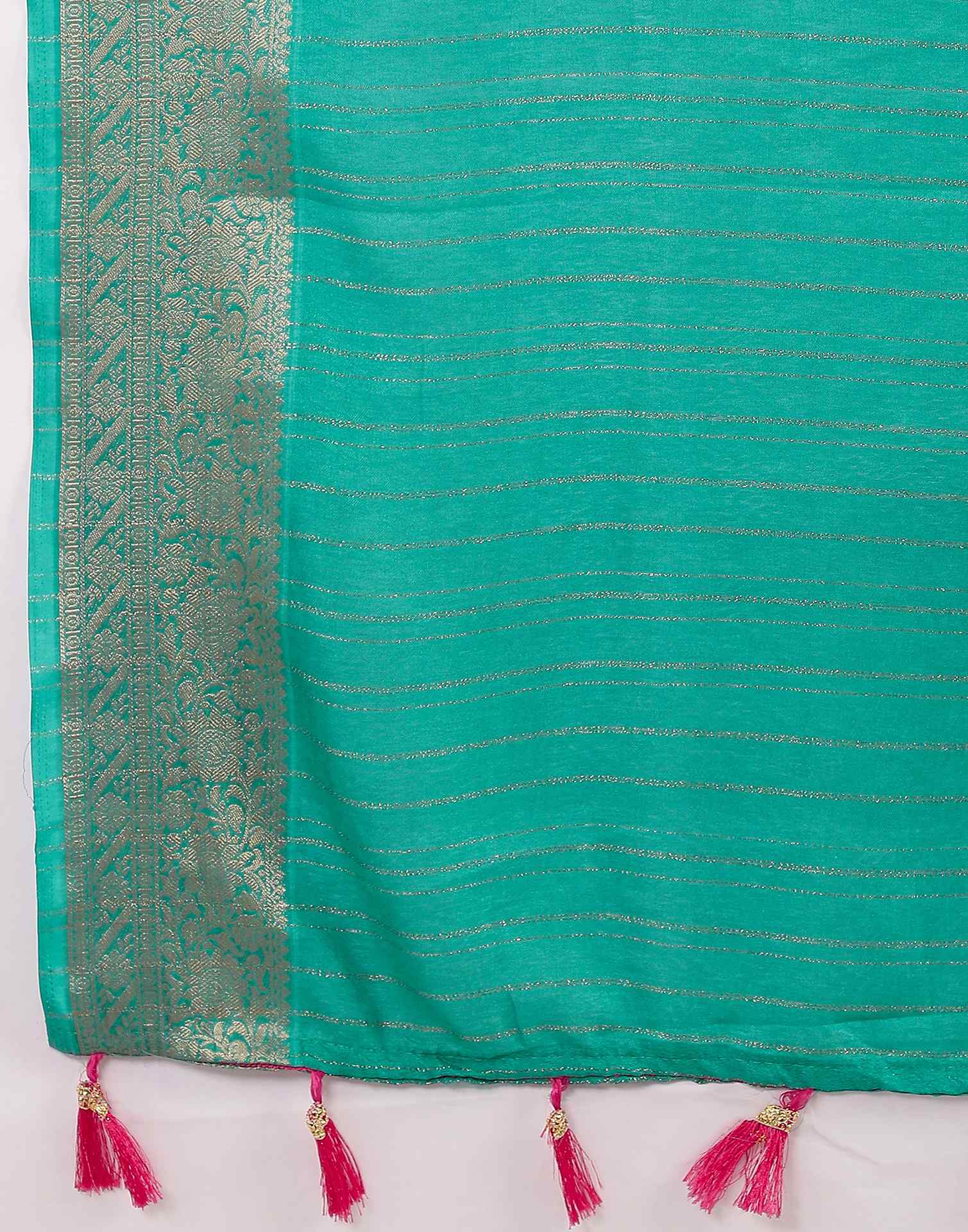 Teal Green Silk Zari Stripe Saree