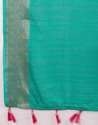 Teal Green Silk Zari Stripe Saree