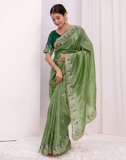 Moss Green Shimmer Sequence Embroidery Saree