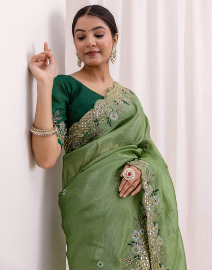 Moss Green Shimmer Sequence Embroidery Saree