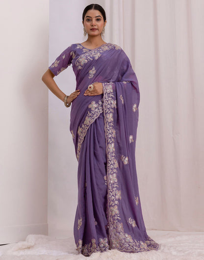 Dusty Purple Chiffon Sequence Embroidery Saree