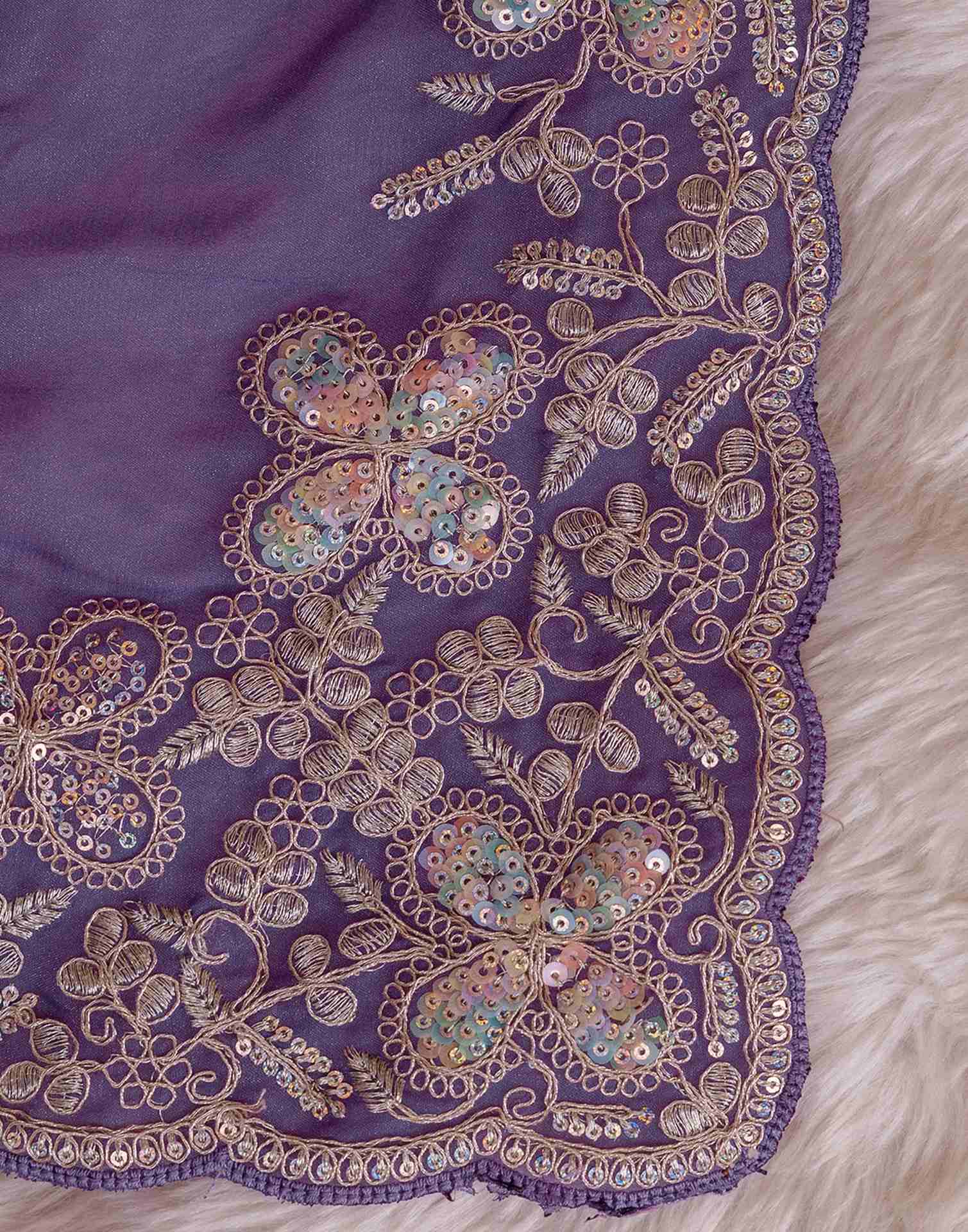 Dusty Purple Chiffon Sequence Embroidery Saree