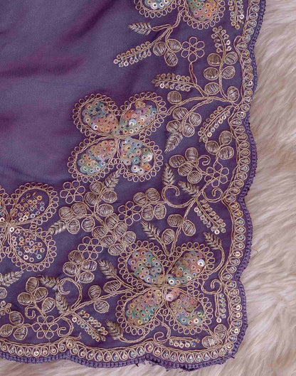 Dusty Purple Chiffon Sequence Embroidery Saree