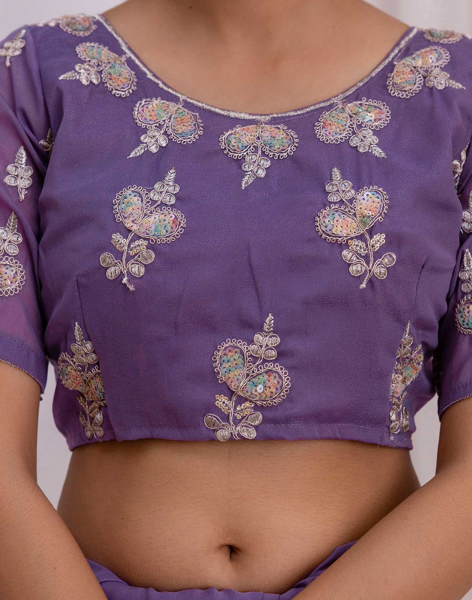 Dusty Purple Chiffon Sequence Embroidery Saree
