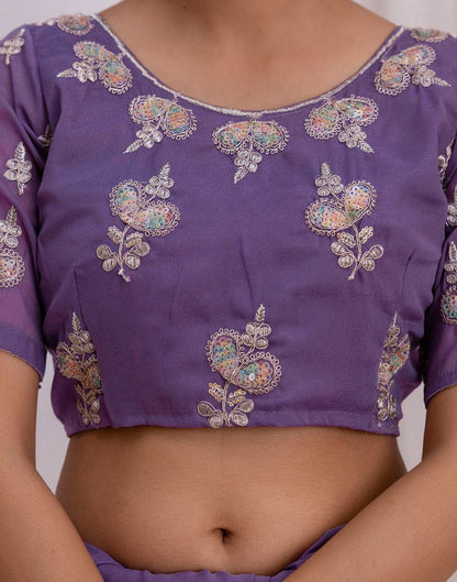 Dusty Purple Chiffon Sequence Embroidery Saree