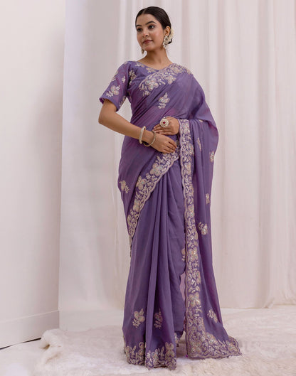 Dusty Purple Chiffon Sequence Embroidery Saree