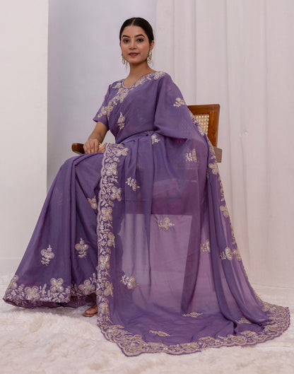 Dusty Purple Chiffon Sequence Embroidery Saree