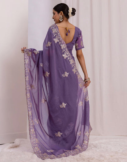 Dusty Purple Chiffon Sequence Embroidery Saree