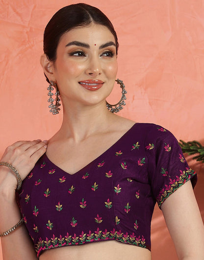Wine Chinnon Embroidery Swarovski Saree